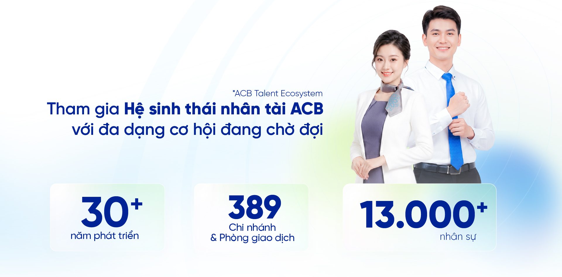 Tham gia Hệ sinh thái nhân tài ACB - 30+ năm phát triển, 389 chi nhánh và phòng giao dịch, 13.000+ nhân sự